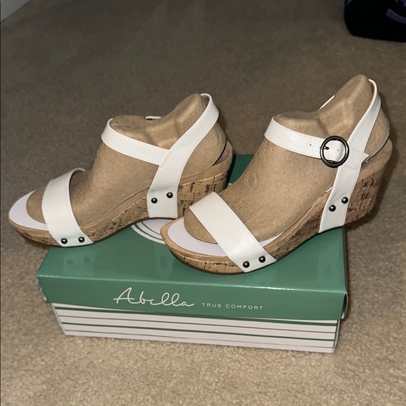 Abella White Wedge Sandals with Ankle Strap - Picture 2 of 6